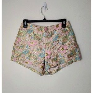L'atiste GOLD METALLIC EMBROIDERED FLORAL HOT SHORTS PANT SZ M